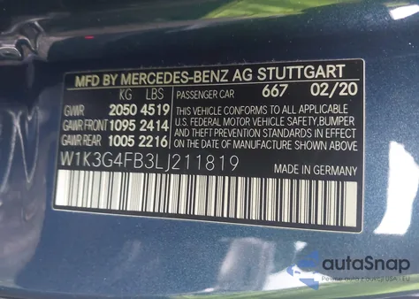 2020 Mercedes-Benz A 220 4Matic z USA, uszkodzony, nr VIN W1K3G4FB3LJ211819